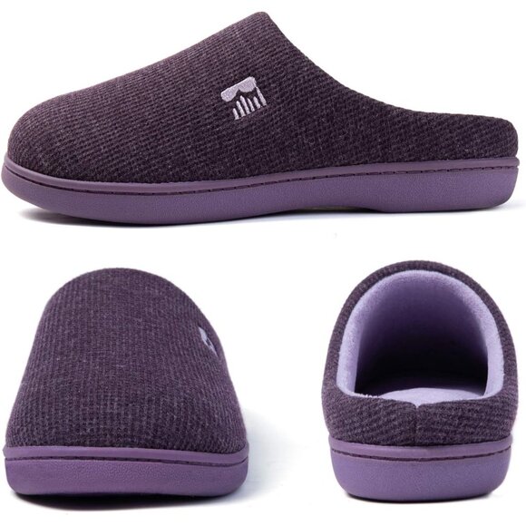 Women's Eggplant Two-Tone Memory Foam Slipper Closed-Toe Indoor House Shoes - Picture 7 of 11